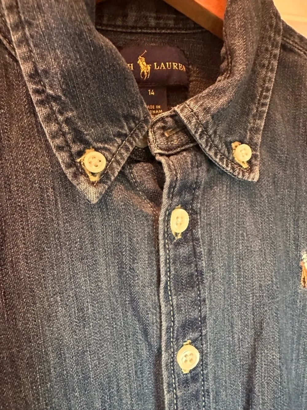 Ralph Lauren Girls Belted Cotton Denim Shirtdress Indigo Blue Preppy Sz 14